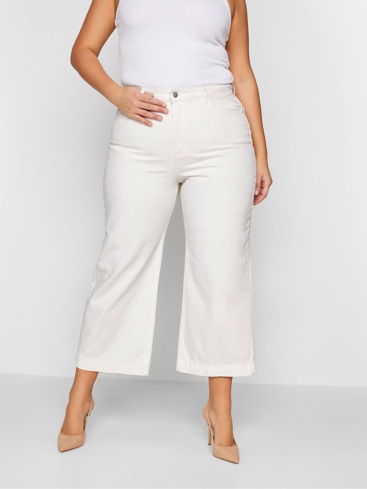 Long Tall Sally White Denim Cropped Wide Leg 100% Cotton Jeans - Image 1 of 2