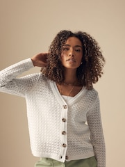 M&Co Natural Button Down Crochet Cardigan - Image 3 of 5