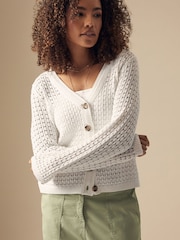 M&Co Natural Button Down Crochet Cardigan - Image 4 of 5