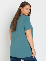 Yours Curve Blue Button Front Ribbed Blouses - Image 3 of 4