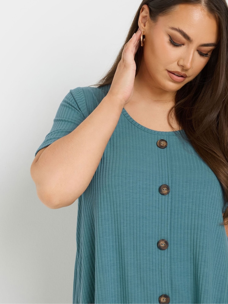 Yours Curve Blue Button Front Ribbed Blouses - Image 4 of 4 Yours Curve Blue Button Front Ribbed Blouses - Image 4 of 4