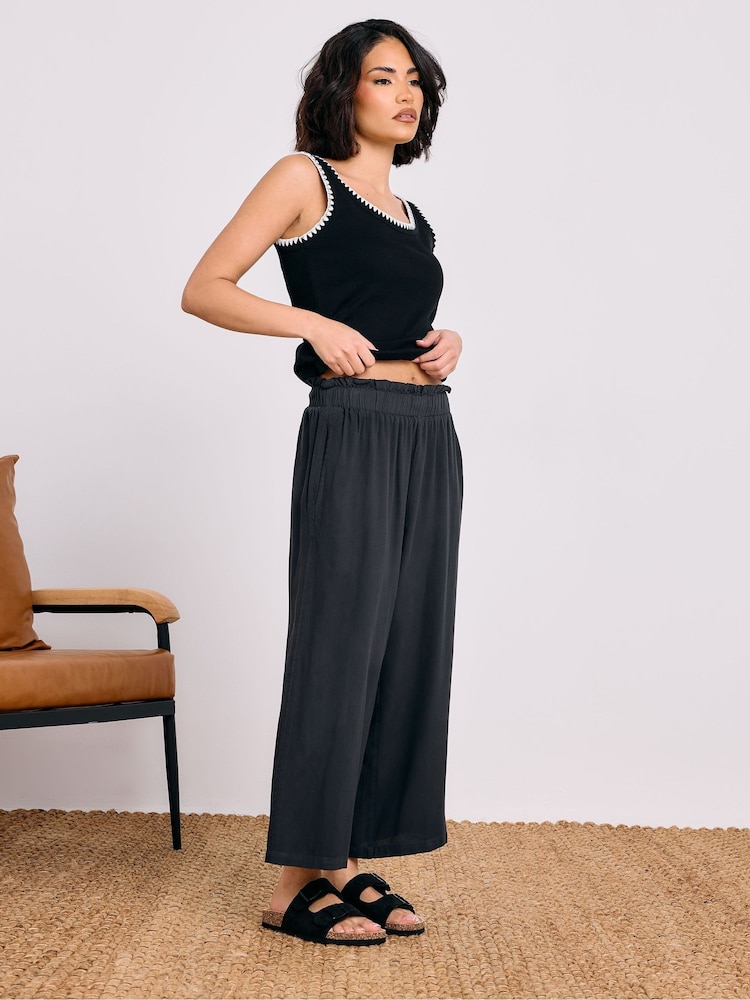 PixieGirl Petite Black Acid Wash Cropped 100% Cotton Trousers - Image 1 of 4