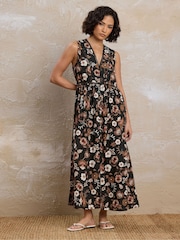 PixieGirl Petite Black Floral Midi Dress - Image 1 of 5