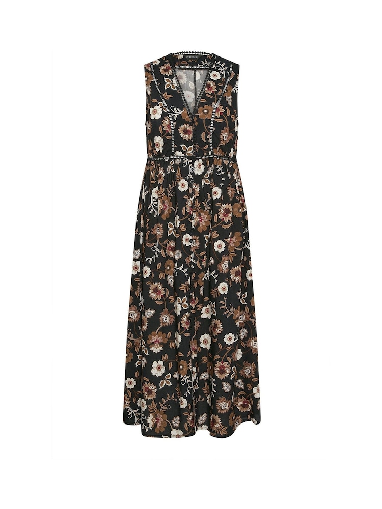 PixieGirl Petite Black Floral Midi Dress - Image 5 of 5