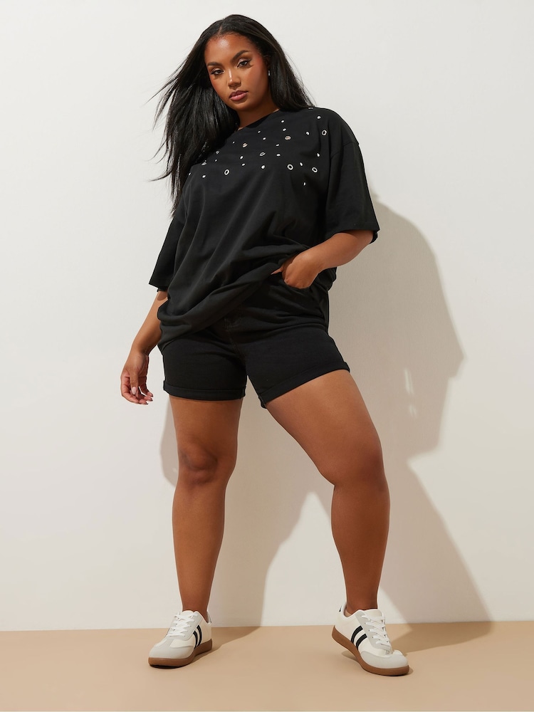 Negro - Yours Curve 100% Cotton Eyelet Yolk Relaxed Shoulder Top - Imagen 2 de 5 Negro - Yours Curve 100% Cotton Eyelet Yolk Relaxed Shoulder Top - Imagen 2 de 5