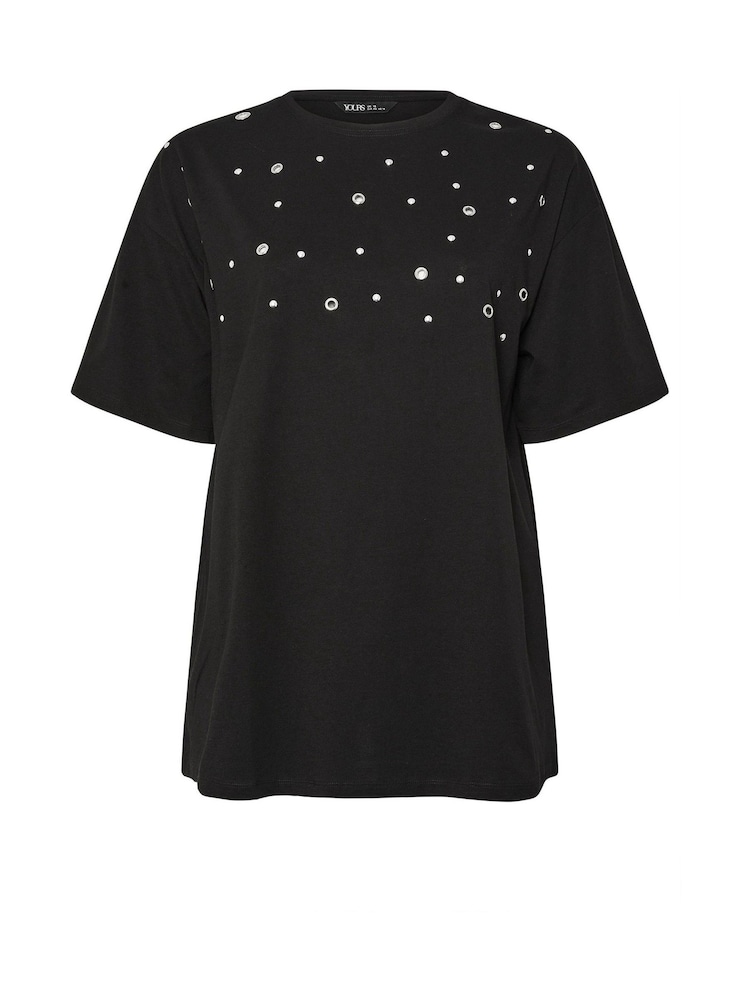 Negro - Yours Curve 100% Cotton Eyelet Yolk Relaxed Shoulder Top - Imagen 5 de 5