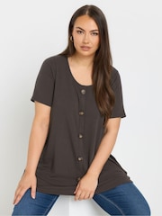 Yours Curve Brown Button Front Ribbed Blouses - Image 1 of 4