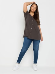 Yours Curve Brown Button Front Ribbed Blouses - Image 2 of 4