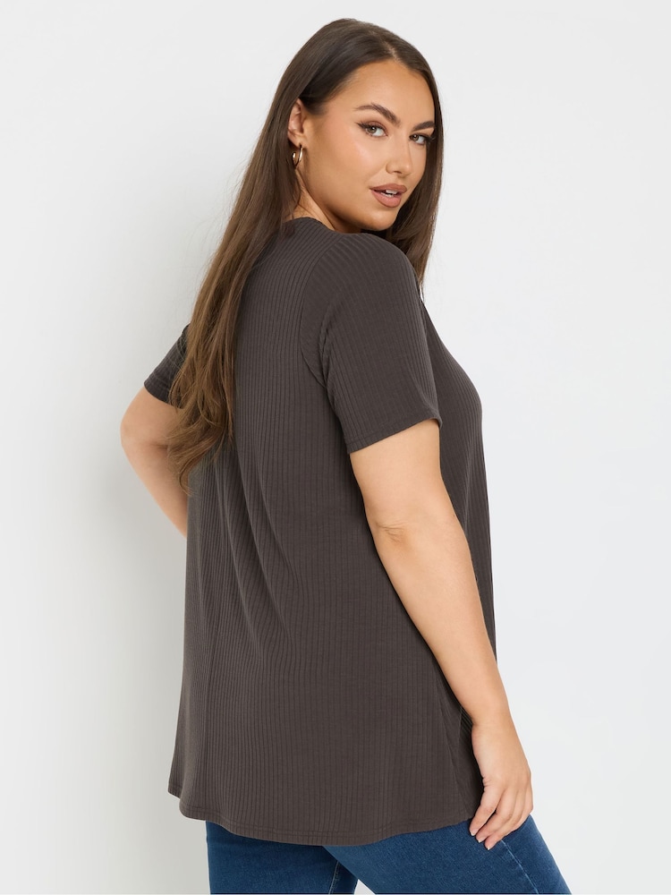 Yours Curve Brown Button Front Ribbed Blouses - Image 3 of 4
