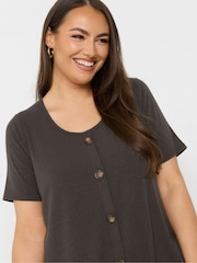 Yours Curve Brown Button Front Ribbed Blouses - Image 4 of 4