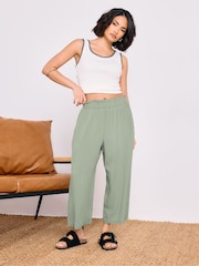 PixieGirl Petite Sage Green Acid Wash Cropped 100% Cotton Trousers - Image 2 of 4