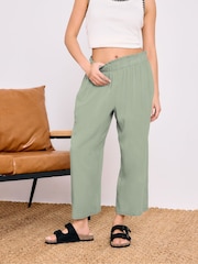 PixieGirl Petite Sage Green Acid Wash Cropped 100% Cotton Trousers - Image 3 of 4