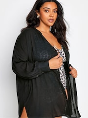 Yours Curve Black Button Up Beach Shirt - Image 2 of 5