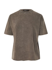 Yours Curve Brown 100% Cotton Acid Wash T-Shirt - Image 5 of 5