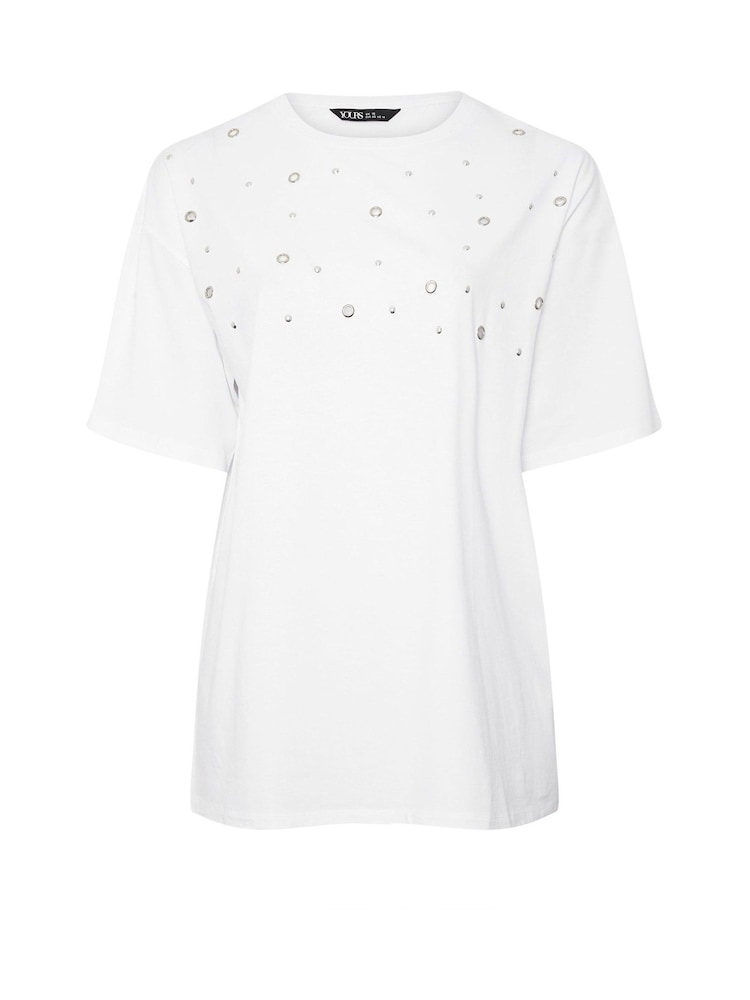 Yours Curve White 100% Cotton Eyelet Yolk Relaxed Shoulder Top - Image 5 of 5