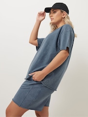 Yours Curve Blue 100% Cotton Acid Wash T-Shirt - Image 1 of 6