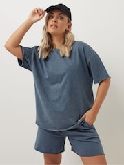 Yours Curve Blue 100% Cotton Acid Wash T-Shirt - Image 2 of 6