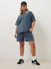 Yours Curve Blue 100% Cotton Acid Wash T-Shirt - Image 3 of 6