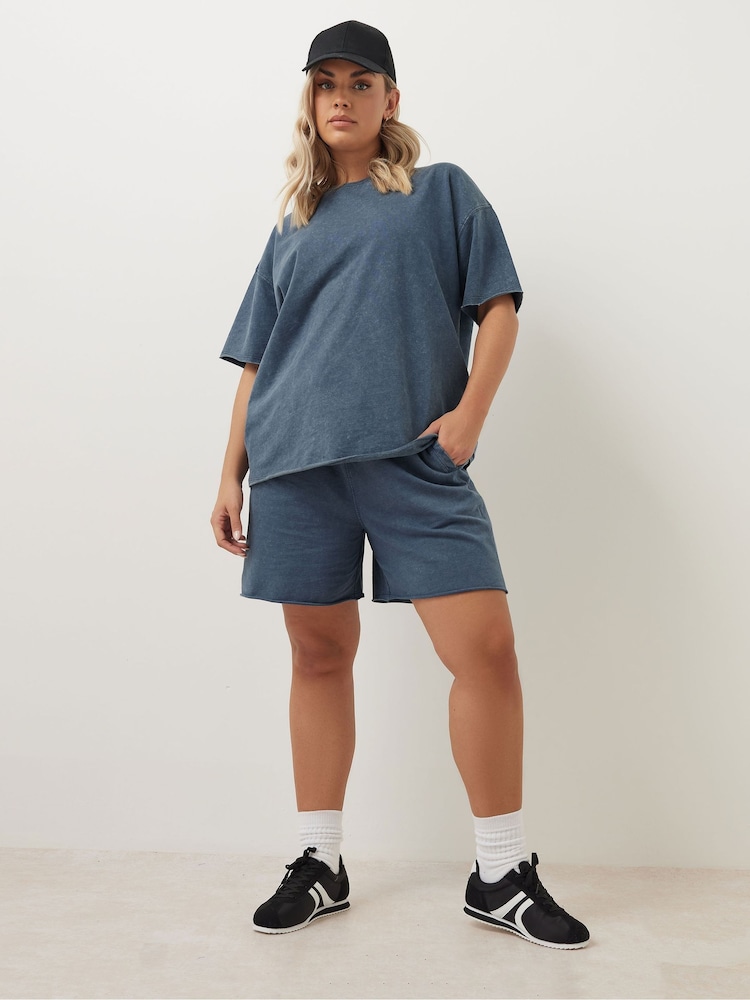 Yours Curve Blue 100% Cotton Acid Wash T-Shirt - Image 3 of 6