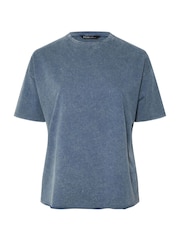 Yours Curve Blue 100% Cotton Acid Wash T-Shirt - Image 6 of 6