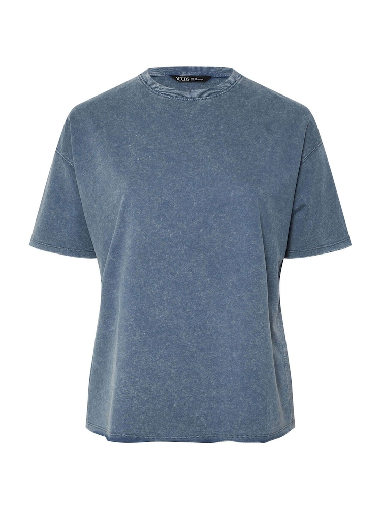 Yours Curve Blue 100% Cotton Acid Wash T-Shirt - Image 6 of 6