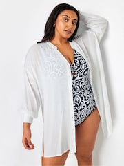 Yours Curve White Button Up Beach Shirt - Image 1 of 5