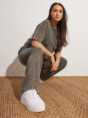 Yours Curve Brown 100% Cotton Acid Wash Wide Leg Joggers - Image 2 of 6
