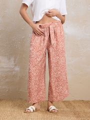 PixieGirl Petite Orange 100% Cotton Ditsy Belt Wide Leg Cropped Trousers - Image 1 of 5