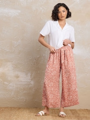 PixieGirl Petite Orange 100% Cotton Ditsy Belt Wide Leg Cropped Trousers - Image 2 of 5