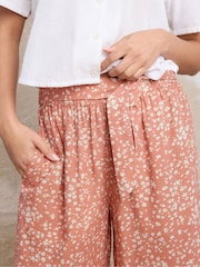 PixieGirl Petite Orange 100% Cotton Ditsy Belt Wide Leg Cropped Trousers - Image 4 of 5