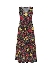 PixieGirl Petite Black Floral Ruched Waist Tiered Maxi Dress - Image 5 of 5