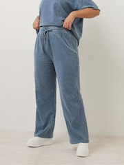Yours Curve Blue 100% Cotton Acid Wash Wide Leg Joggers - Image 2 of 6