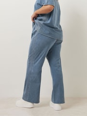 Yours Curve Blue 100% Cotton Acid Wash Wide Leg Joggers - Image 4 of 6