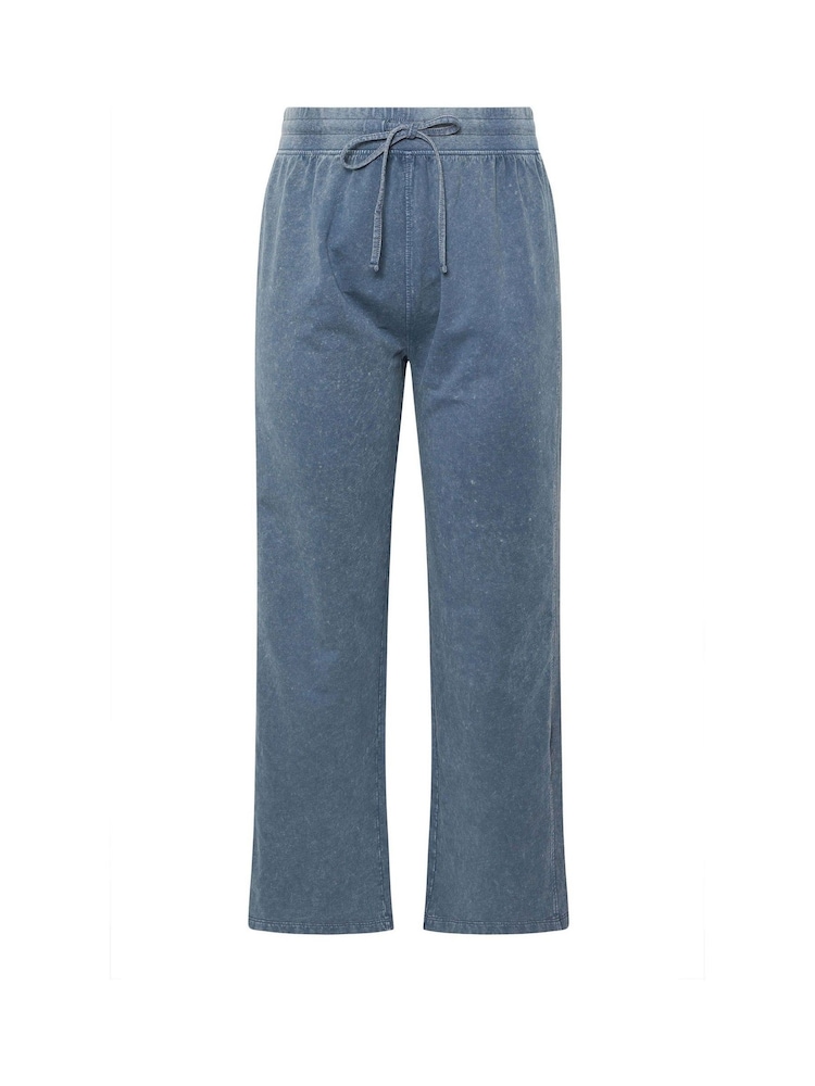 Yours Curve Blue 100% Cotton Acid Wash Wide Leg Joggers - Image 6 of 6