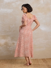 כתום - PixieGirl Petite Ditsy Ruched Midi Dress - תמונה 3 מתוך 5