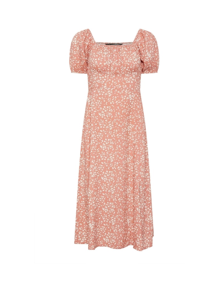כתום - PixieGirl Petite Ditsy Ruched Midi Dress - תמונה 5 מתוך 5