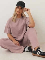 Yours Curve Pink 100% Cotton Acid Wash Wide Leg Joggers - Image 1 of 6