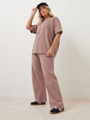 Yours Curve Pink 100% Cotton Acid Wash Wide Leg Joggers - Image 3 of 6