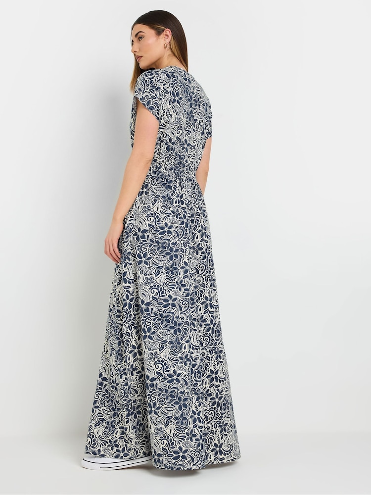 Long Tall Sally Blue 100% Cotton Floral Shirred Waist Dress - Image 3 of 5