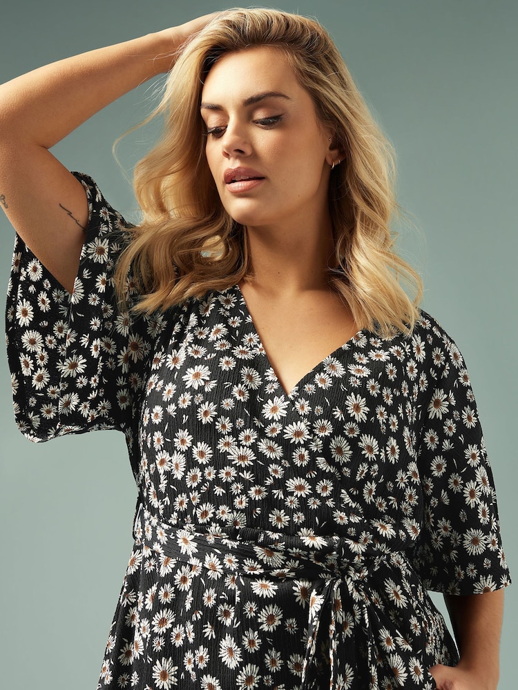 Yours Curve Black Angel Sleeve Wrap Top - Image 4 of 5