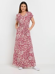 Long Tall Sally Red 100% Cotton Floral Tie Waist Dress - Image 1 of 5