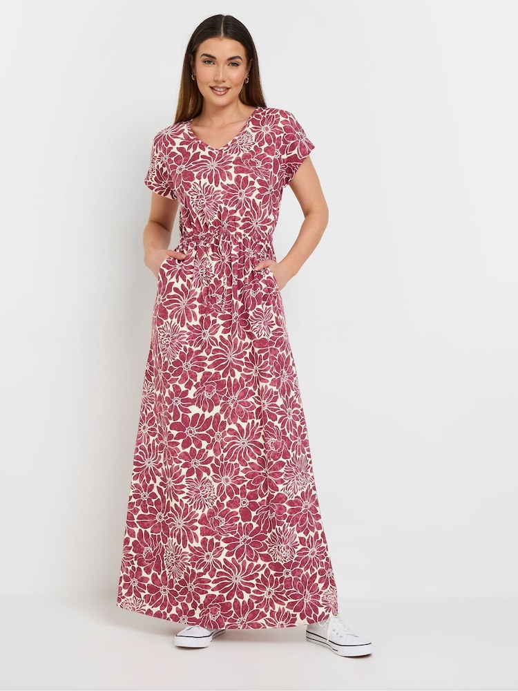 Long Tall Sally Red 100% Cotton Floral Tie Waist Dress - Image 1 of 5