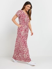 Long Tall Sally Red 100% Cotton Floral Tie Waist Dress - Image 2 of 5