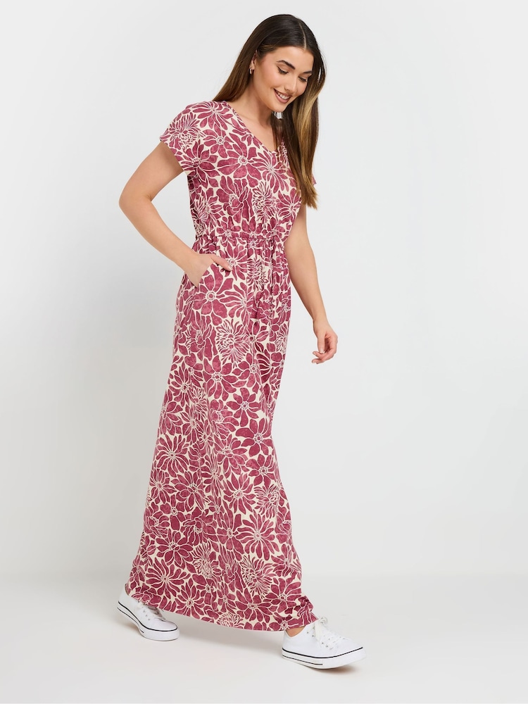 Long Tall Sally Red 100% Cotton Floral Tie Waist Dress - Image 2 of 5