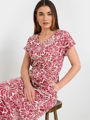 Long Tall Sally Red 100% Cotton Floral Tie Waist Dress - Image 4 of 5