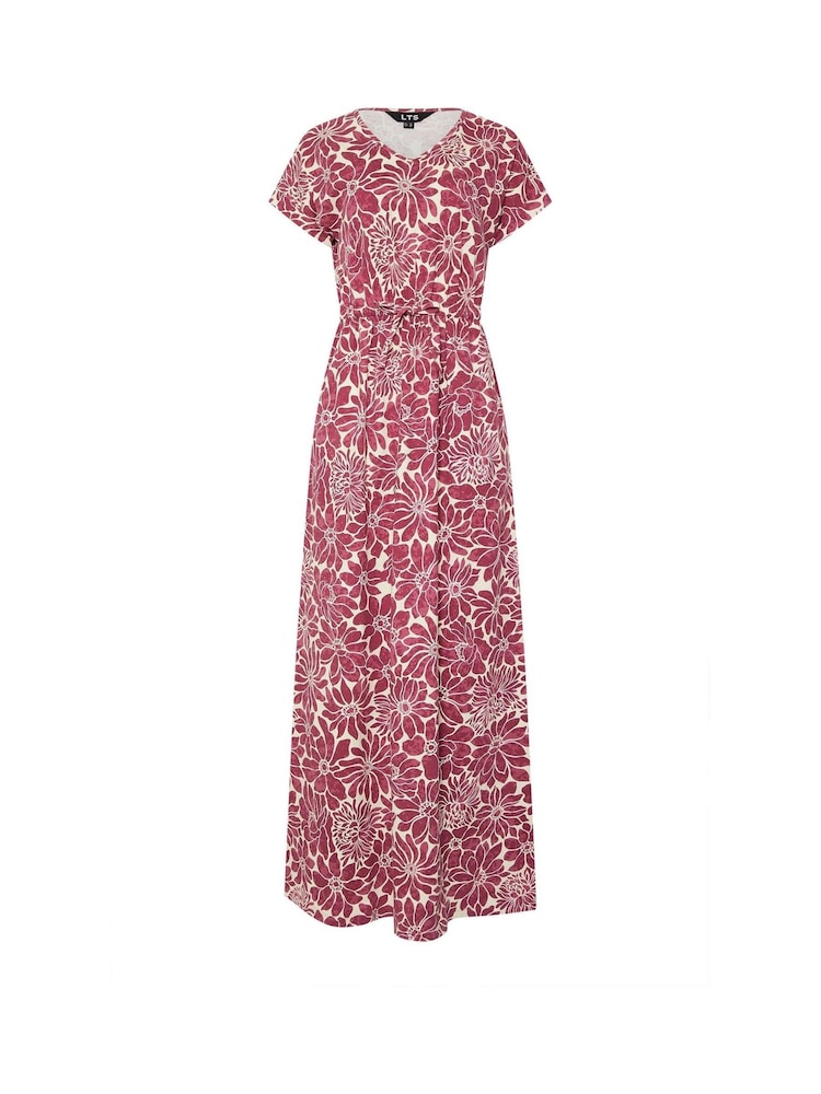 Long Tall Sally Red 100% Cotton Floral Tie Waist Dress - Image 5 of 5