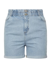 Yours Curve Blue Elastic Waist Denim Shorts - Image 5 of 5
