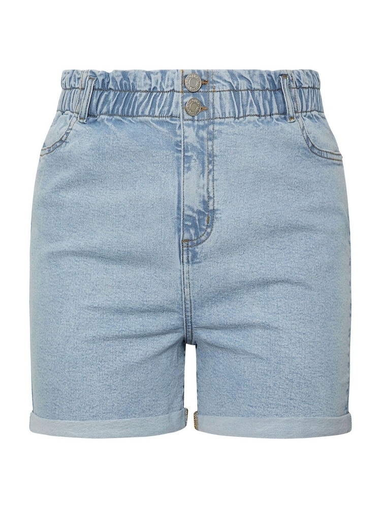 Yours Curve Blue Elastic Waist Denim Shorts - Image 5 of 5