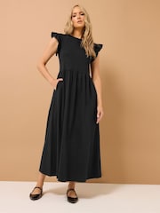 Long Tall Sally Black 100% Cotton Frill Smock Midi Dress - Image 1 of 6