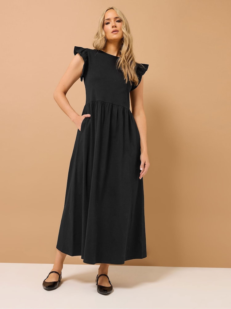 Long Tall Sally Black 100% Cotton Frill Smock Midi Dress - Image 1 of 6